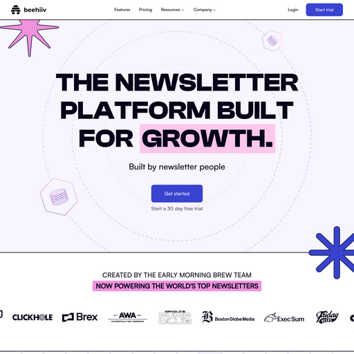 beehiiv.com homepage in Jan 2024