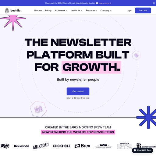 beehiiv.com homepage in Apr 2024