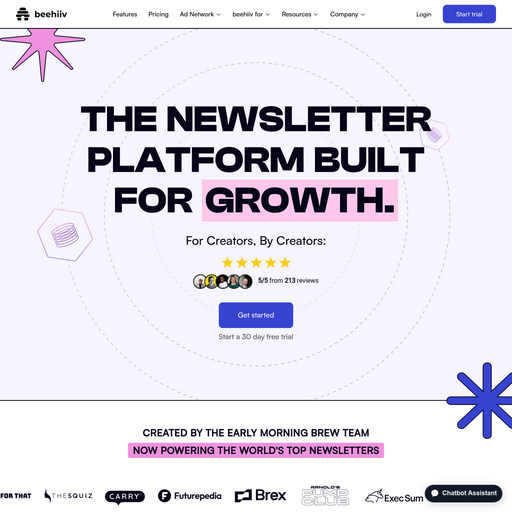 beehiiv.com homepage in Jun 2024