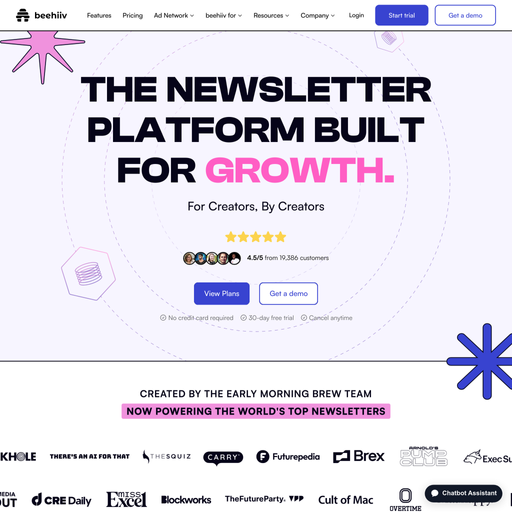 beehiiv.com homepage in Oct 2024