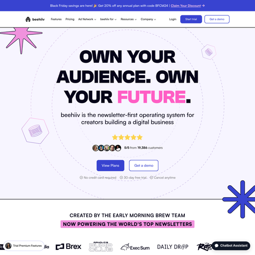 beehiiv.com homepage in Dec 2024
