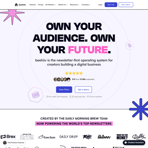 beehiiv.com homepage in Jan 2025