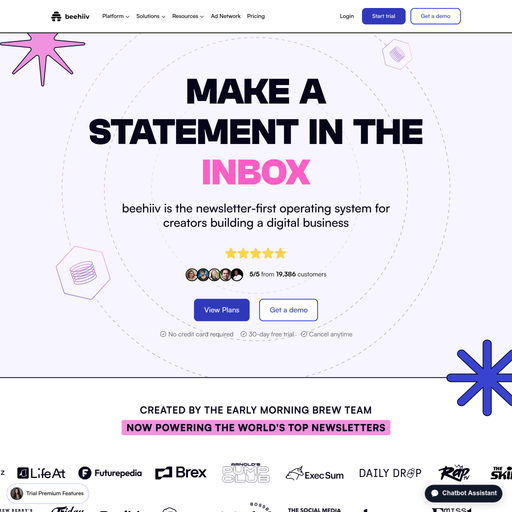 beehiiv.com homepage in Apr 2025