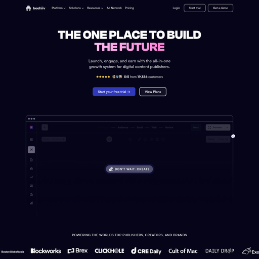 beehiiv.com homepage in Jun 2025