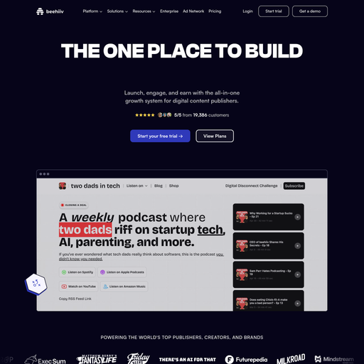 beehiiv.com homepage in Jul 2025