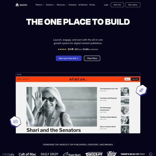 beehiiv.com homepage in Aug 2025