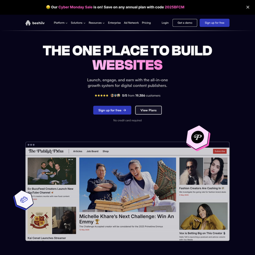 beehiiv.com homepage in Dec 2025