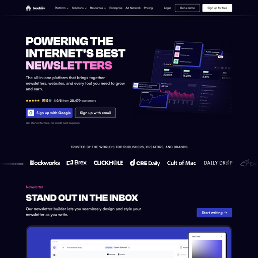 beehiiv.com homepage in Apr 2026