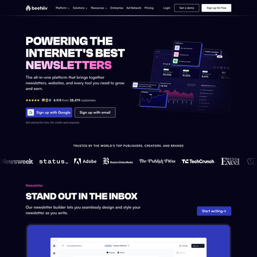 beehiiv.com homepage in Jun 2026