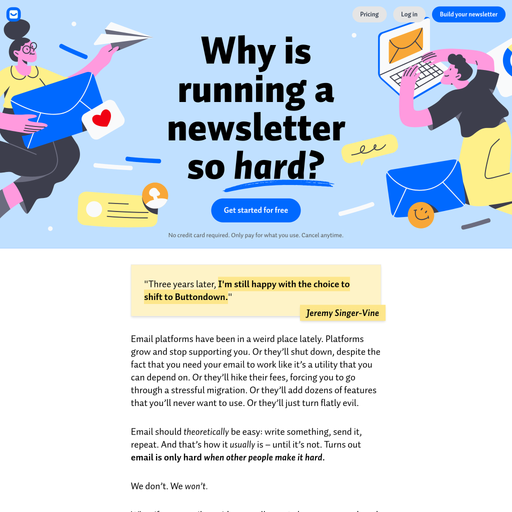 buttondown.com homepage in Jul 2025