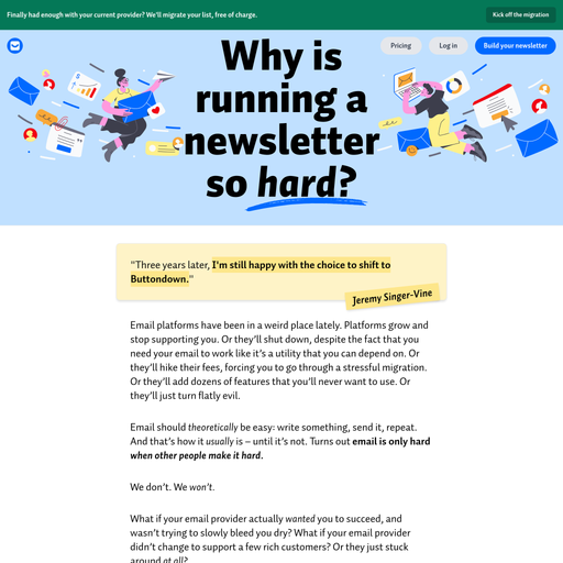 buttondown.com homepage in Aug 2025