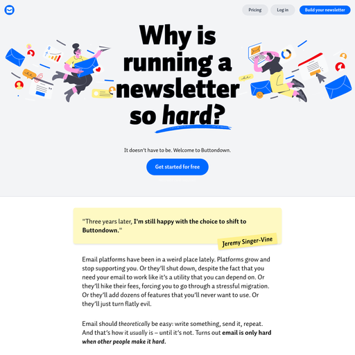 buttondown.com homepage in Sep 2025