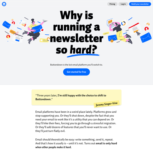 buttondown.com homepage in Oct 2025