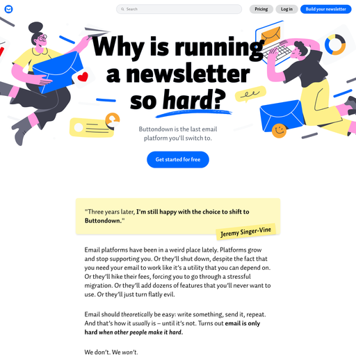 buttondown.com homepage in Nov 2025
