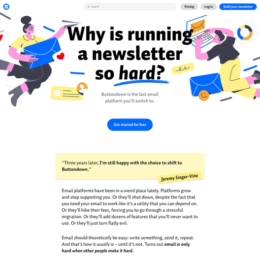 buttondown.com homepage in Dec 2025