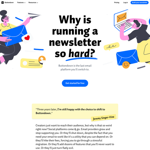 buttondown.com homepage in Mar 2026