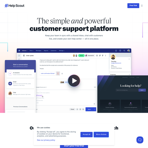 helpscout.com homepage in Dec 2024