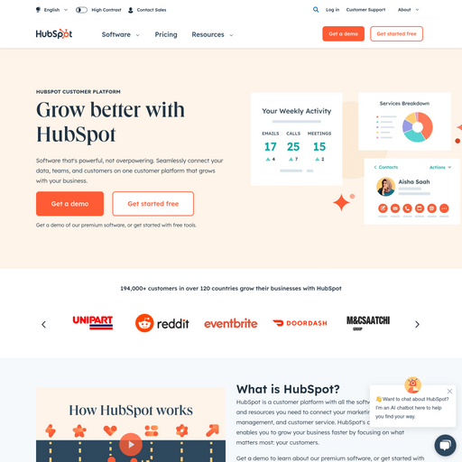 hubspot.com homepage in Mar 2024