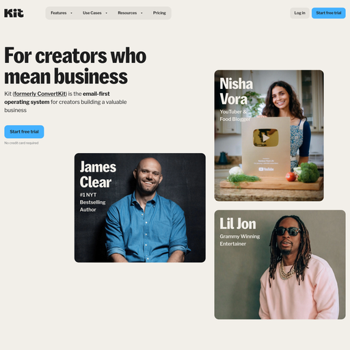 kit.com homepage in Feb 2025