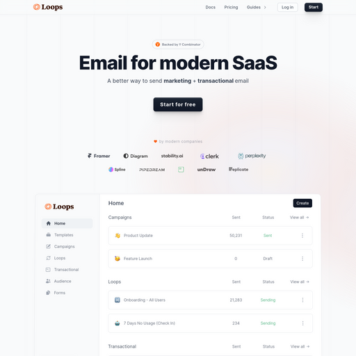 loops.so homepage in Jan 2024