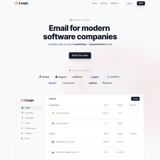 loops.so homepage in Feb 2024