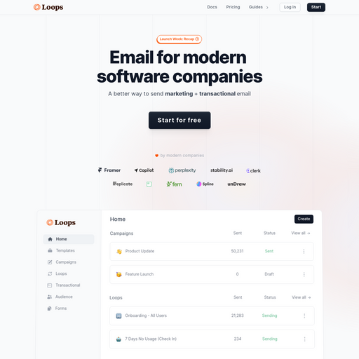 loops.so homepage in Apr 2024
