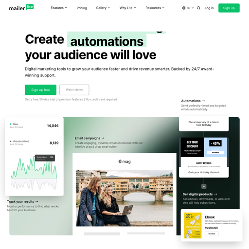 mailerlite.com homepage in May 2025