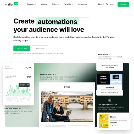mailerlite.com homepage in Jul 2025