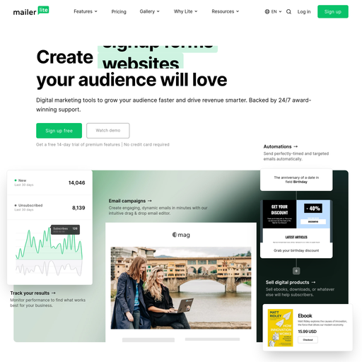 mailerlite.com homepage in Aug 2025
