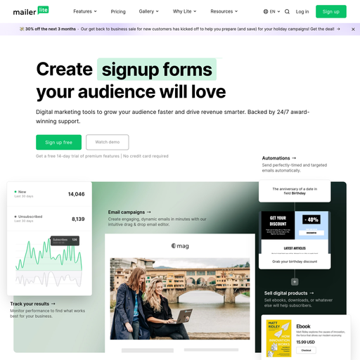 mailerlite.com homepage in Sep 2025
