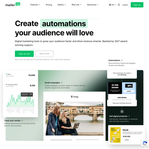 mailerlite.com homepage in Mar 2026