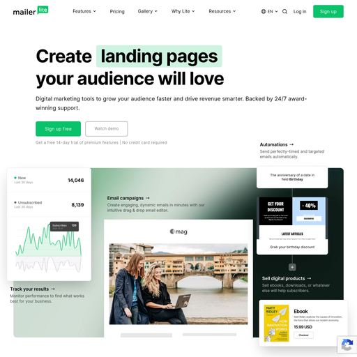 mailerlite.com homepage in July 2026