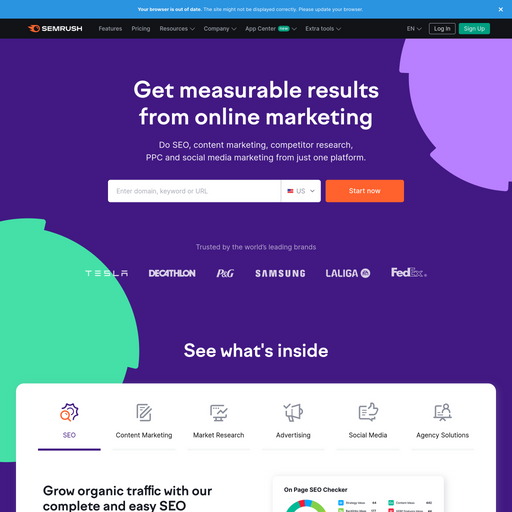 semrush.com homepage in Feb 2024
