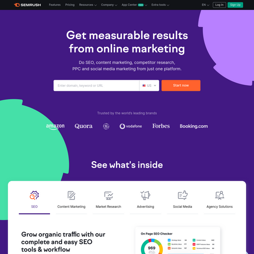 semrush.com homepage in May 2024