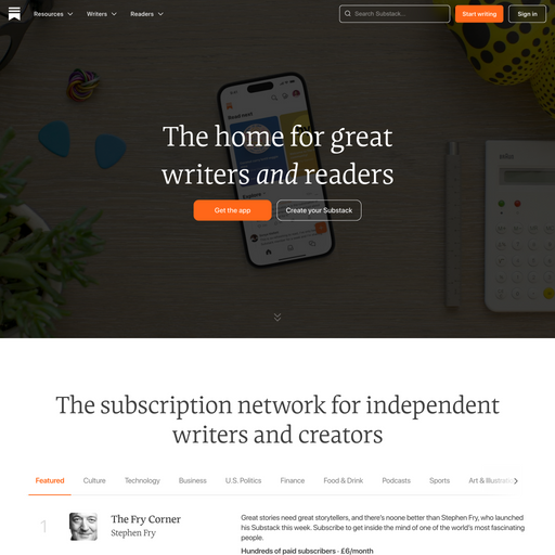 substack.com homepage in Feb 2024