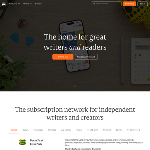 substack.com homepage in Mar 2024