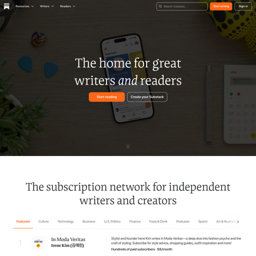 substack.com homepage in Apr 2024
