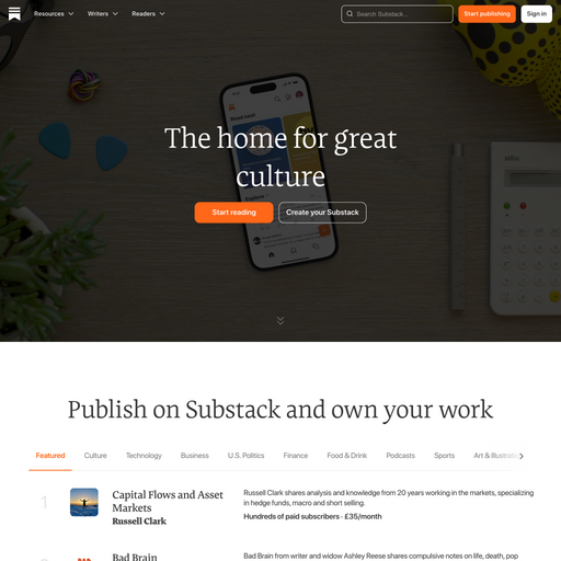 substack.com homepage in May 2024