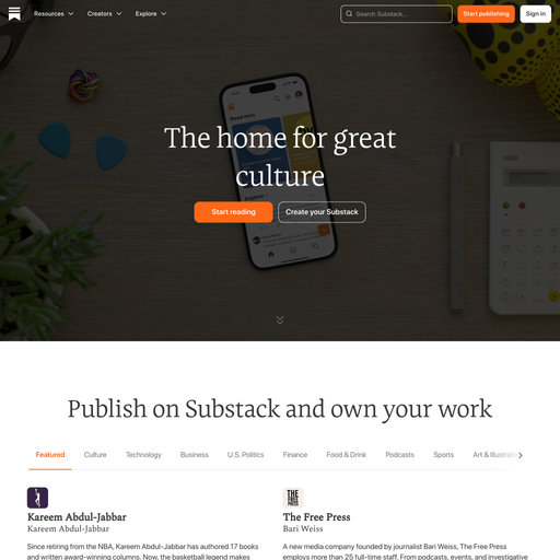 substack.com homepage in Nov 2024