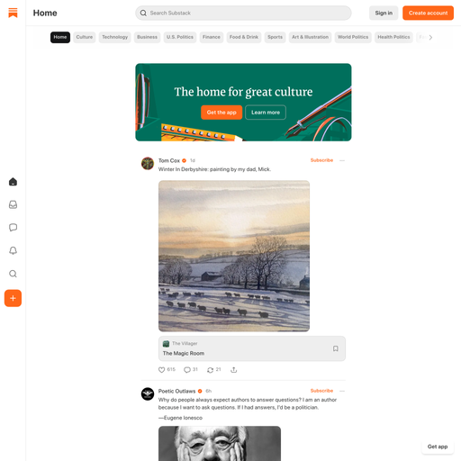 substack.com homepage in Dec 2024