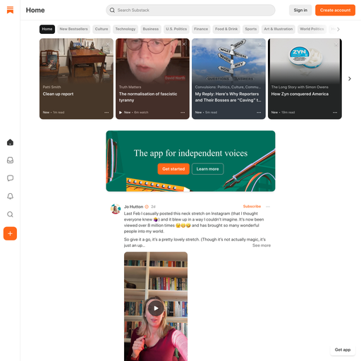 substack.com homepage in Apr 2025