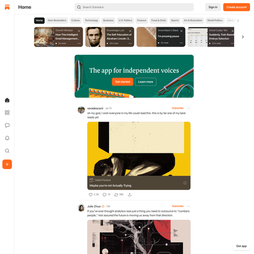 substack.com homepage in Jul 2025