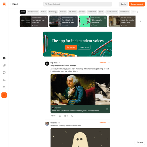 substack.com homepage in Aug 2025