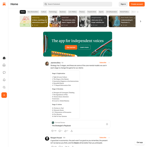 substack.com homepage in Sep 2025