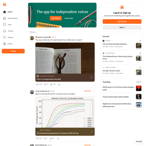 substack.com homepage in Nov 2025