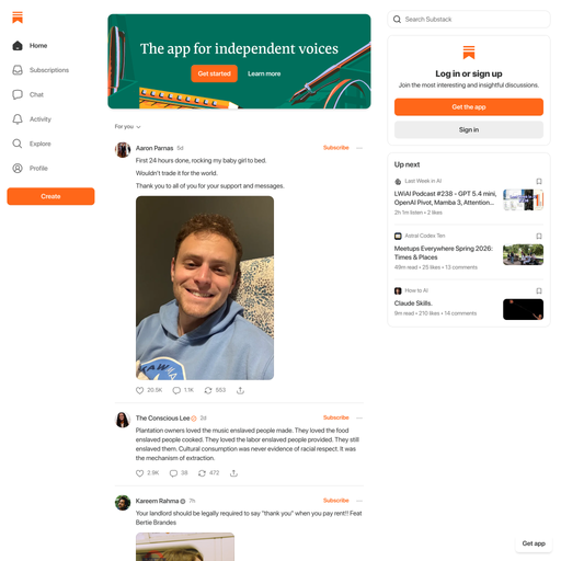 substack.com homepage in Apr 2026