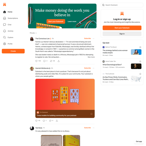 substack.com homepage in May 2026