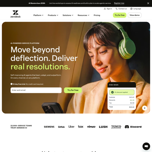 zendesk.com homepage in July 2026